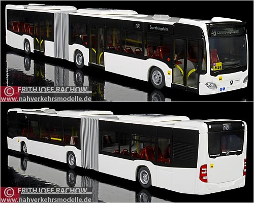 Rietze Busmodell Artikel 68823 Mercedes Benz O 530 Citaro G C2 Modell 2011 der Berliner Verkehrsbetriebe B V G Testbus in wei