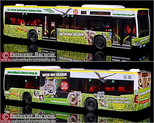 Rietze Busmodell Artikel 69900 Sondermodell Mercedes Benz O 530 Citaro E 4 Facelift Hamburger Hochbahn mit Werbung Wildpark Schwarze Berge