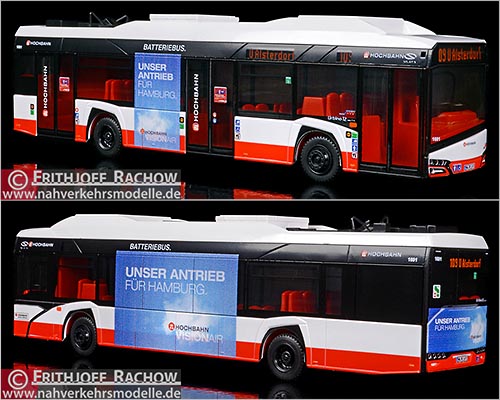 Rietze Busmodell Artikel SIM 10134 New Solaris U 12 Electric 2014 Hochbahn Hamburg H H A