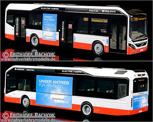 Holland-oto Motorart Busmodell Artikel SIM10138 Volvo 7900 Electric Hybrid Hamburger Hochbahn A G H H A