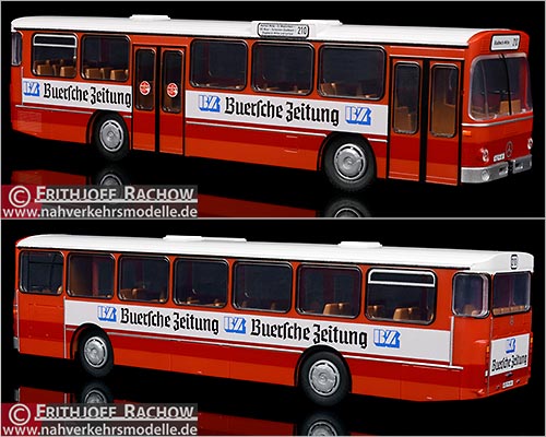 Rietze Busmodell Artikel 74314 Mercedes-Benz O 305 Stülb Frecker Reisen Herten Werbung Buersche Zeitung Verlag J. Bauer KG, Marl