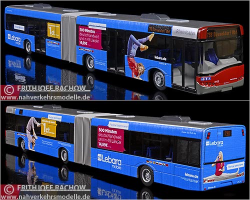 Rietze Busmodell Artikel 66857 Solaris U 18 Rheinbahn Düsseldorf mit Werbung lebara mobile
