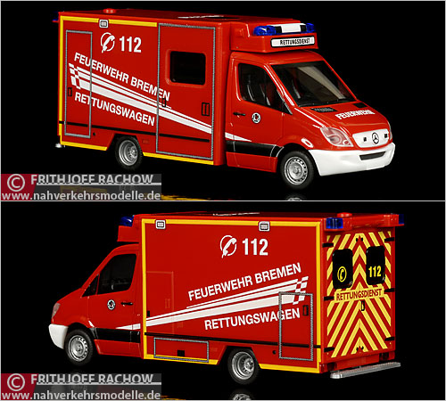 Herpa Mercedes-Benz Sprinter Fahrtec RTW "Feuerwehr Bremen" Rettungswagen