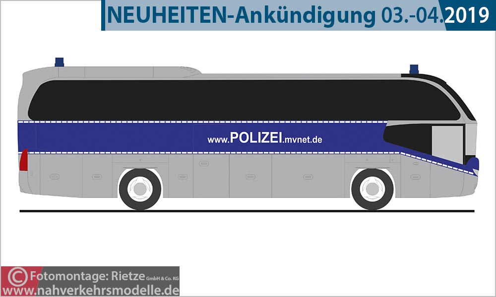 Rietze Busmodell Artikel 67134 Neoplan Cityliner 2007 Landespolizei Mecklenburg Vorpommern