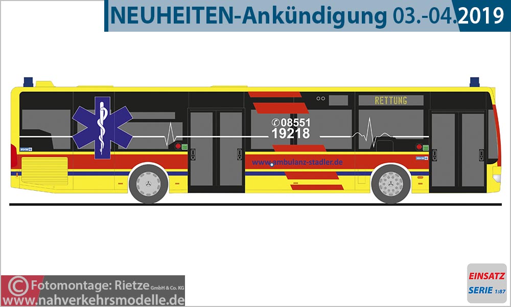 Rietze Busmodell Artikel 69902 Mercedes-Benz O 530 Citaro E 4 Facelift Ambulanz Stadler