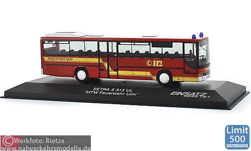 Rietze Busmodell Artikel 61435 Setra S 315 U L Feuerwehr Ulm