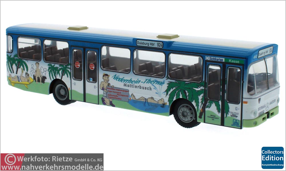 Rietze Busmodell Artikel 74315 Mercedes-Benz O 305 Stülb D V G Duisburger Verkehrsgesellschaft mit Werbung Niederrheintherme
