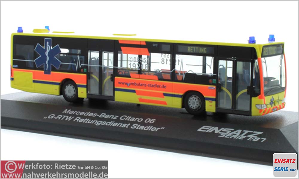 Rietze Busmodell Artikel 69902 Mercedes-Benz O 530 Citaro E 4 Facelift Ambulanz Stadler
