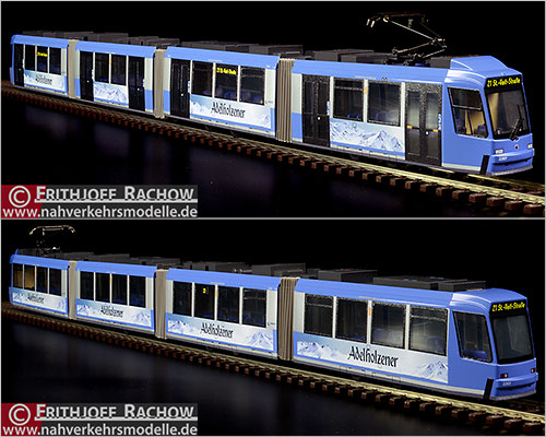 Rietze Straßenbahnmodell Artikel STRA01062 Adranz GT8N2 Münchner Verkehrsgesellschaft Adelholzener