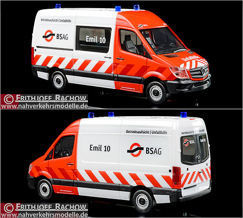 Herpa Servicefahrzeug Mercedes-Benz Sprinter 2013 Emil 10 Betriebsaufsicht Unfallhilfe Bremer Straenbahn Aktiengesellschaft