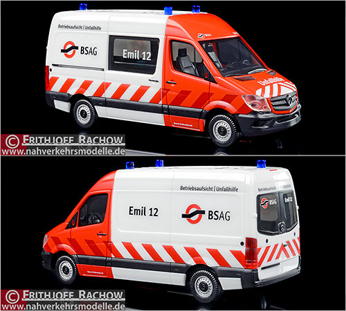 Herpa Servicefahrzeug Mercedes-Benz Sprinter 2013 Emil 12 Betriebsaufsicht Unfallhilfe Bremer Straenbahn Aktiengesellschaft