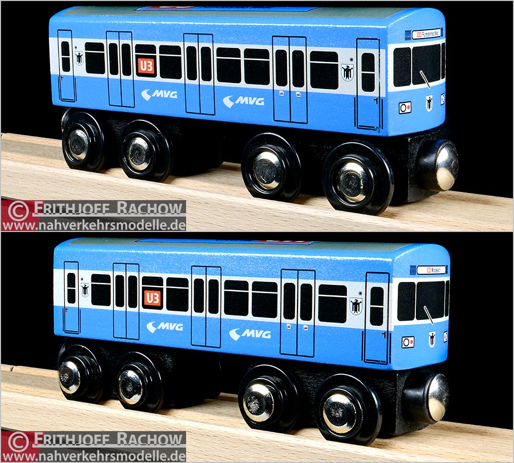 Holzeisenbahn Anhänger U6 U-Bahn für alle Schienen kompatibel Eisenbahn Miniatur 